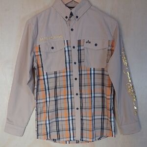 Blac Label Embroidered Colorblock Plaid Button Front Long Sleeve Collared Top